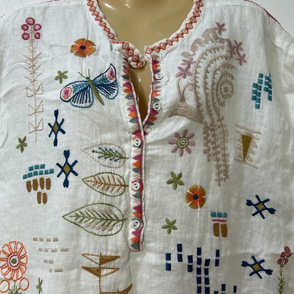 JOHNNY  WAS WOMEN EMBROIDERED BIYA LINEN TUNIC SHIFT DRESS WHITE SLEEVELESS Sz S - Picture 7 of 14